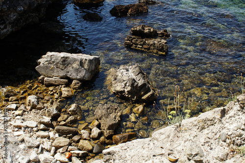 Rocky bay with giant boulders daytime