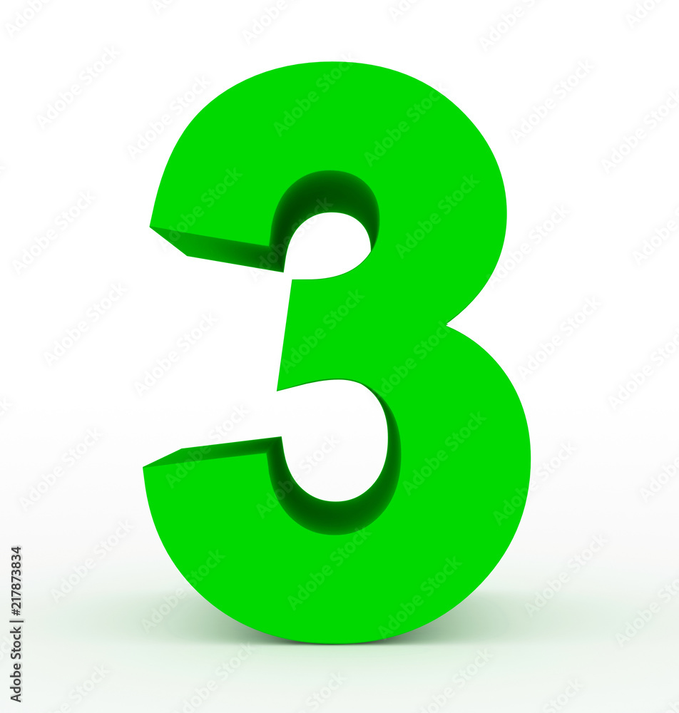 number 3 3d clean green isolated on white number 3 3d clean green isolated on white