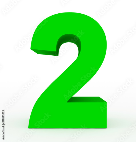 number 2 3d clean green isolated on white