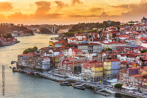 Porto, Portugal old town skyline from across the Douro River..Porto, Portugal old town skyline © SeanPavonePhoto