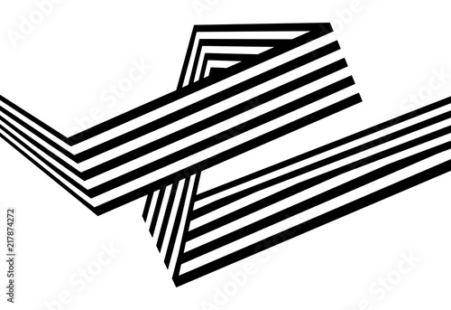 Abstract black and white stripes bent ribbon geometrical shape
