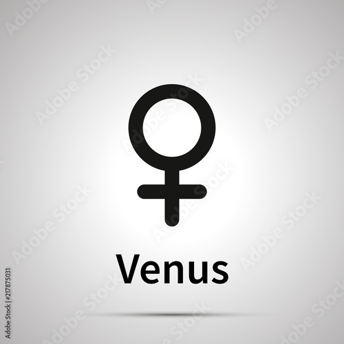 Venus astronomical sign, simple black icon with shadow on gray
