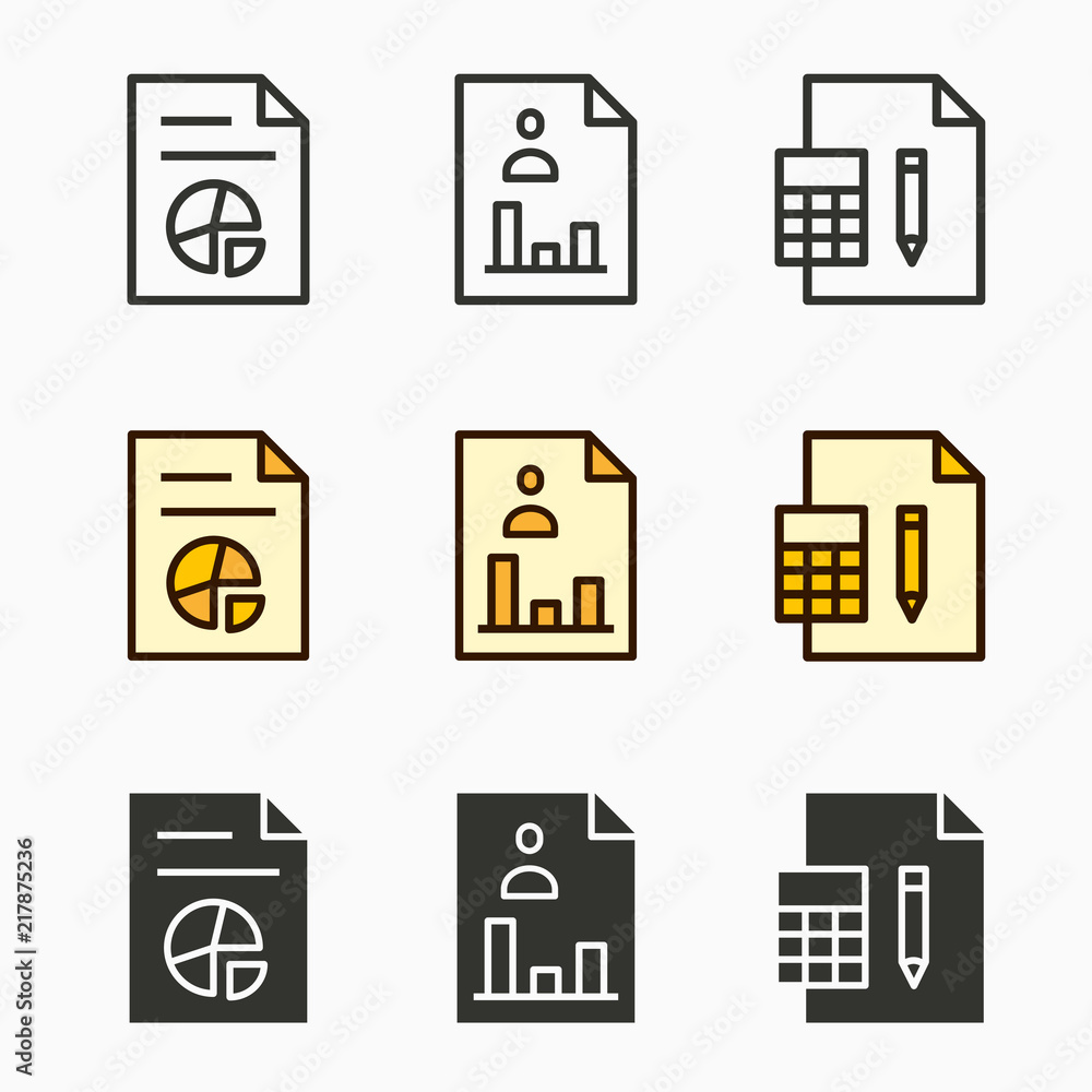 Business report vector icons set. Business report vector icons set.