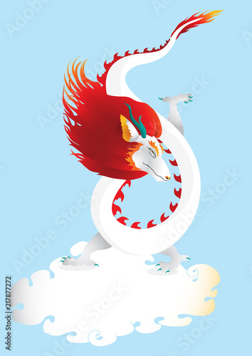 Dragon in the sky with cloud  vector  illustration