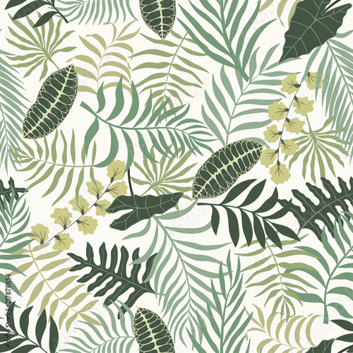 Tropical background with palm leaves. Seamless floral pattern. Summer vector illustration