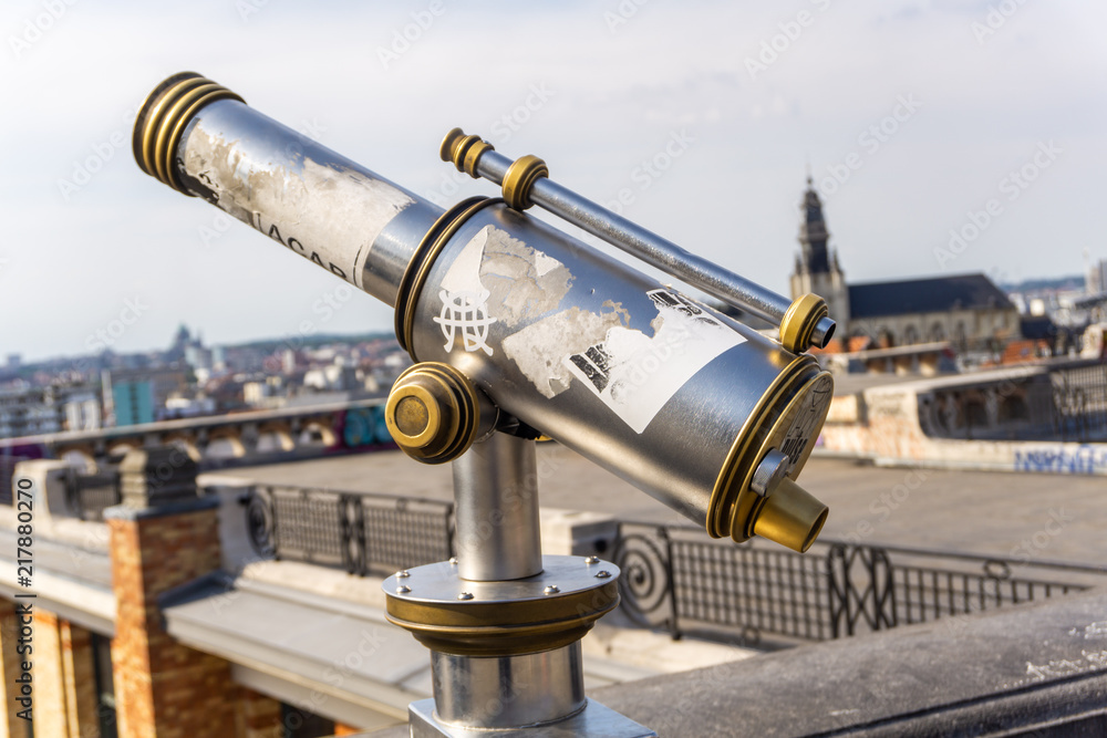 Brussels, Belgium - August/ 08/ 2018 -  Monocular telescope of Brussels