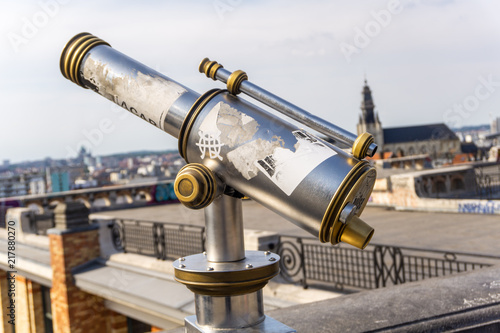Brussels, Belgium - August/ 08/ 2018 -  Monocular telescope of Brussels