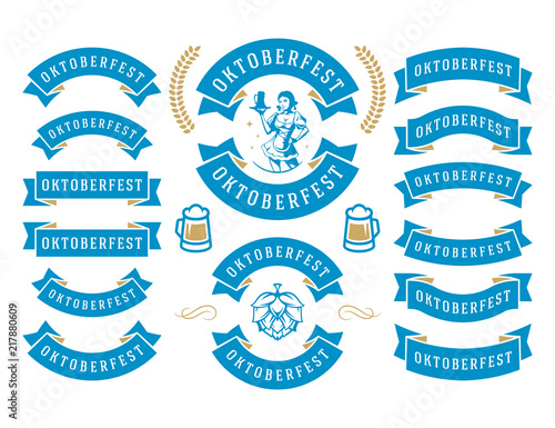 Oktoberfest celebration beer festival ribbons and objects set