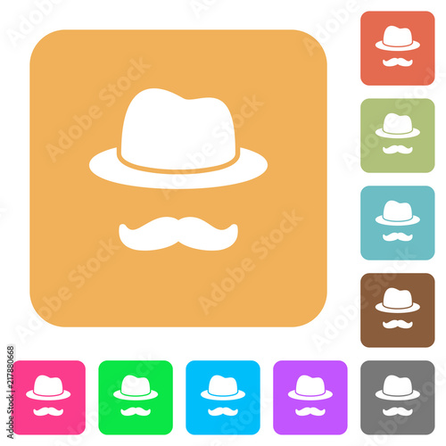 Incognito with mustache rounded square flat icons