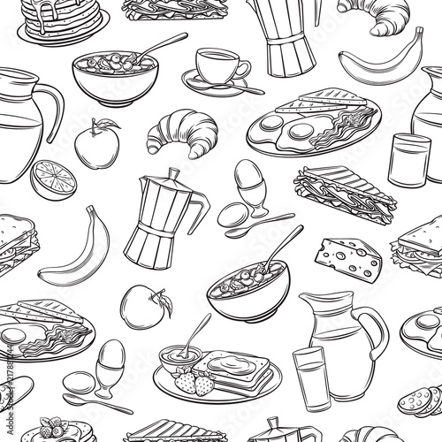 seamless pattern hand drawn breakfast