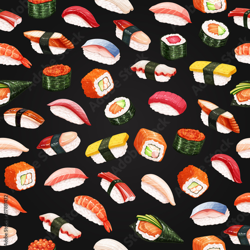 Seamless pattern sushi roll