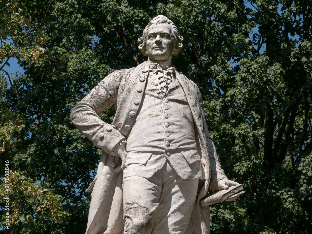 Naklejka premium Statue of The Lessing Monument, German: Lessing-Denkmal, To Writer Gotthold Ephraim Lessing At Tiergarten in Berlin, Germany