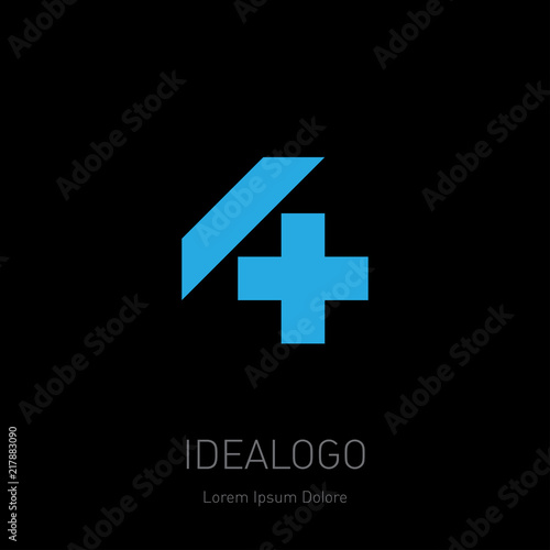 4 and symbol plusl logo. 4 and plus - Vector design element or icon. Logotype template. photo