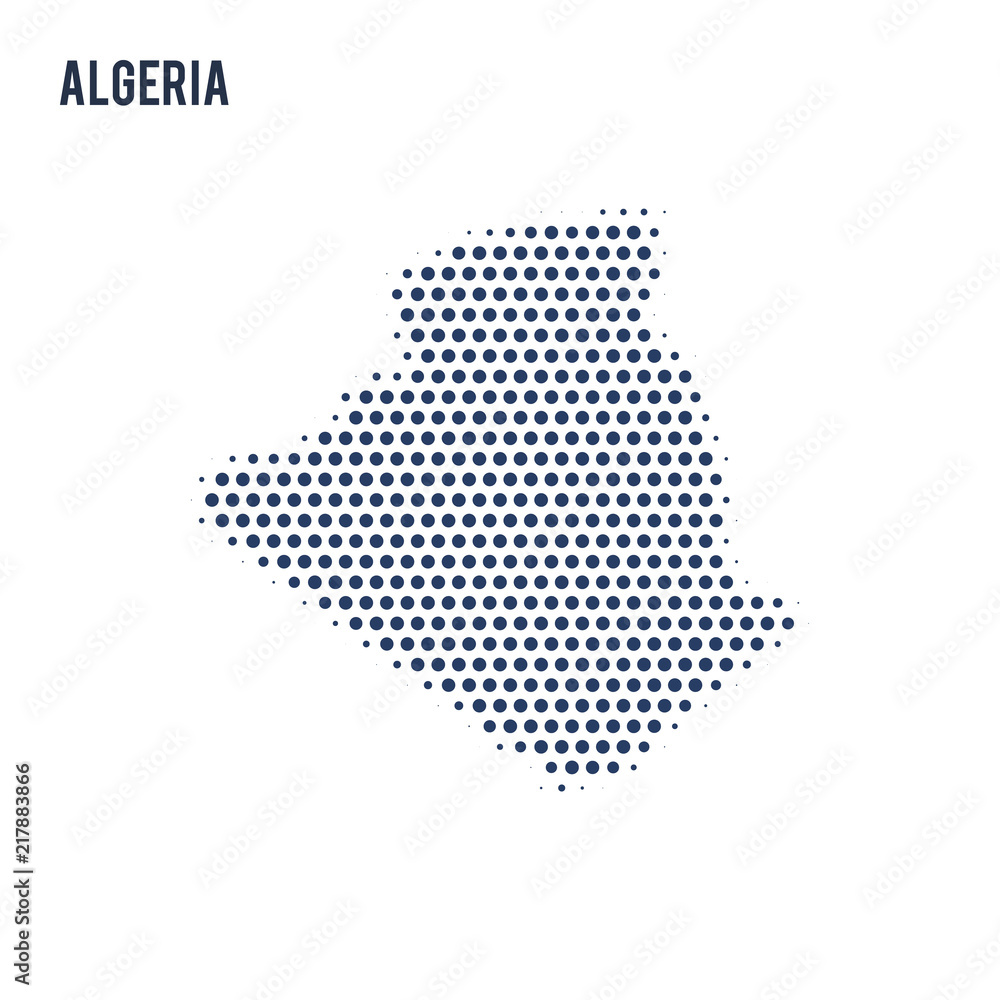 Dotted map of Algeria isolated on white background.