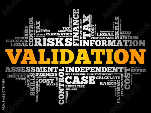VALIDATION word cloud collage, business concept background