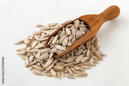 Sunflower seeds in wood scoop