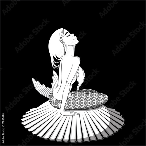 Mermaid sitting on seashell vector illustration
