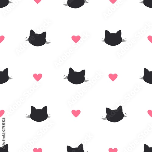 Fototapeta Naklejka Na Ścianę i Meble -  cat head heart vector seamless pattern