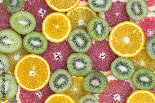 Fruit textures, background, grapefruit, kiwi, orange, food, fruit, green, slice, photo