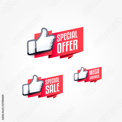 Special Offer, Special Sale & Mega Savings Thumbs Up Shopping Label