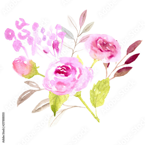 Pink flowers watercolor illustration