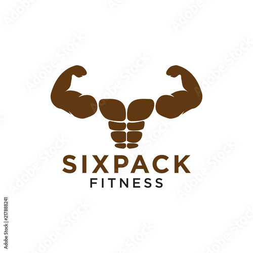 Sixpack belly and strong muscle logo design template