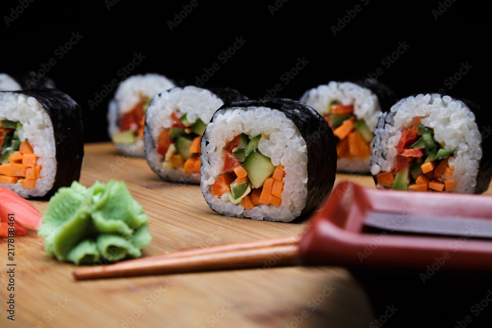 Traditional Korean sushi rolls with vegetables Traditional Korean sushi rolls with vegetables