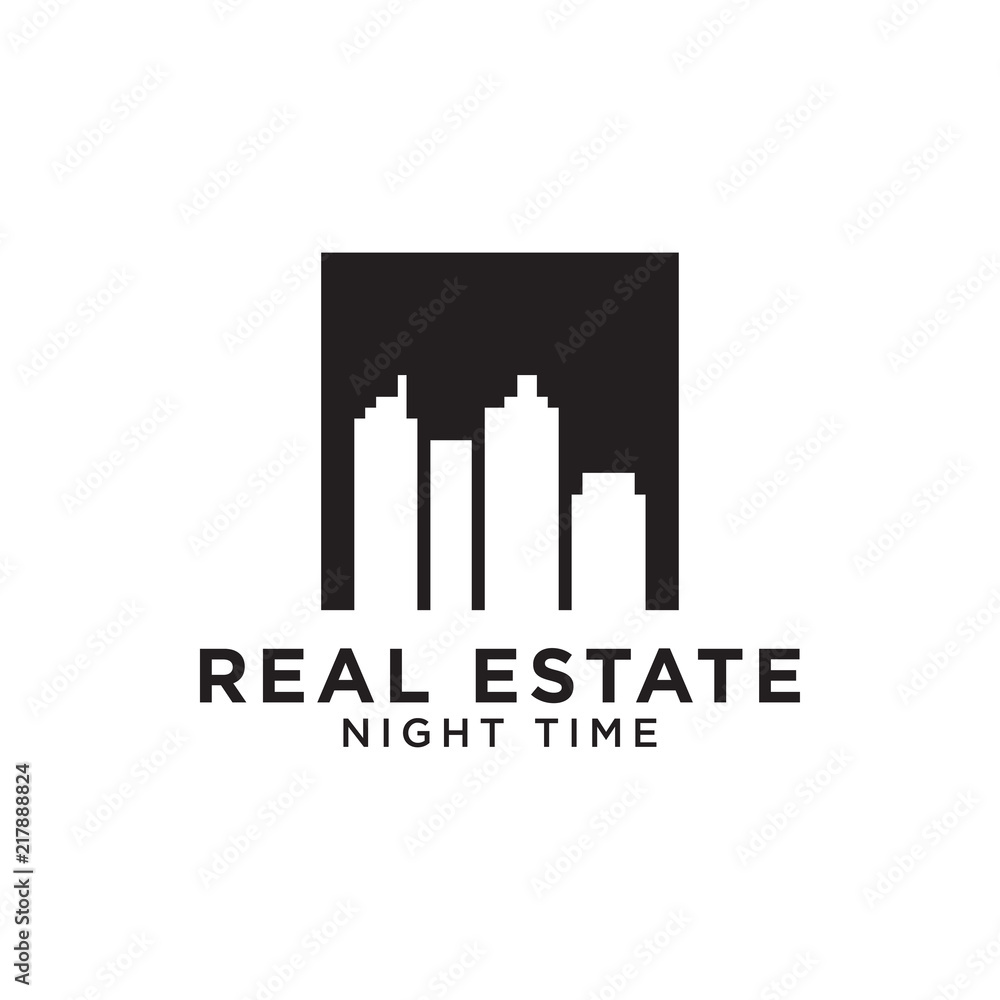 Real estate building skyscrapers silhouette at night