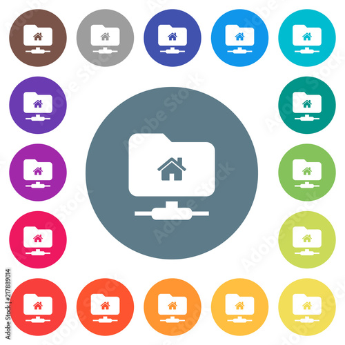 FTP home directory flat white icons on round color backgrounds