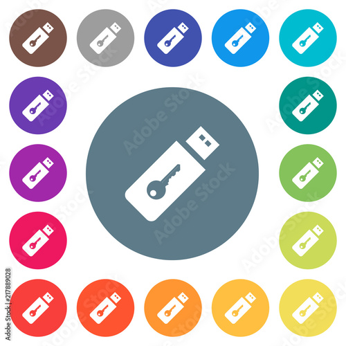 Hardware key flat white icons on round color backgrounds