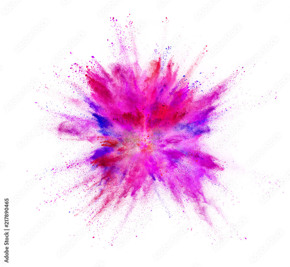 Explosion of coloured powder isolated on white background