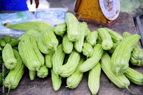 Bitter gourd  cooking food, vegetables sold in the market in the morning and Songkla, Thailand good for health and body  photo