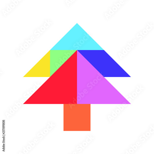 Color tangram puzzle in pine or christmas tree shape on white background (Vector)