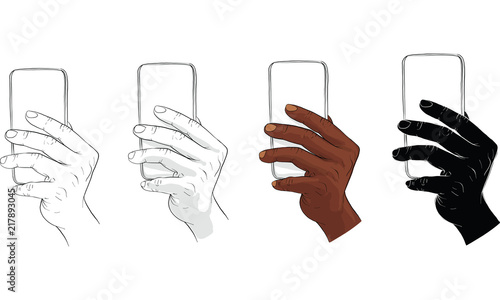 hand holding cell phone, vector