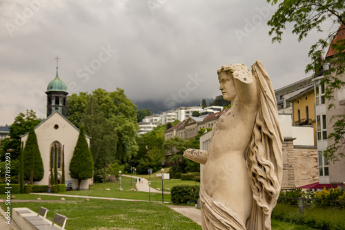 The statue on the square is a cloudy day. Baden-Baden, Germany