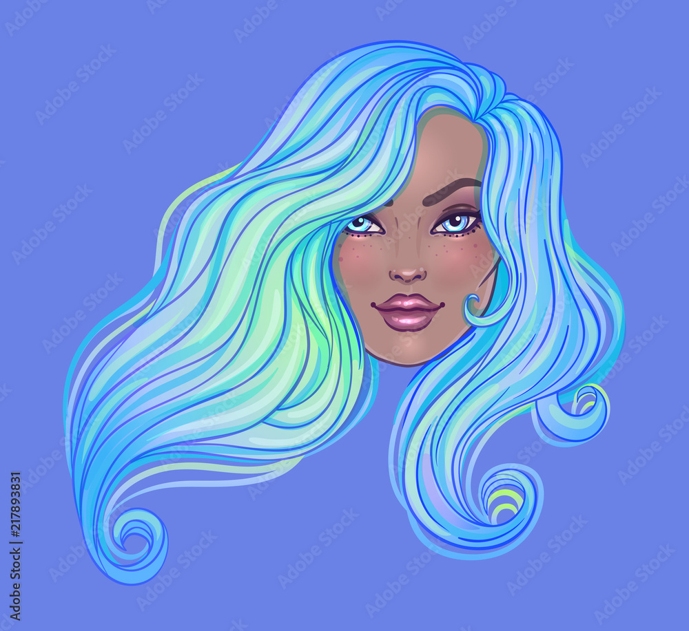Beautiful woman with long wavy hair flowing in the wind. Hair salon concept. vector illustration isolated. Portrait of a young Caucasian woman. Glamour mermaid concept. Beautiful woman with long wavy hair flowing in the wind. Hair salon concept. vector illustration isolated. Portrait of a young Caucasian woman. Glamour mermaid concept.