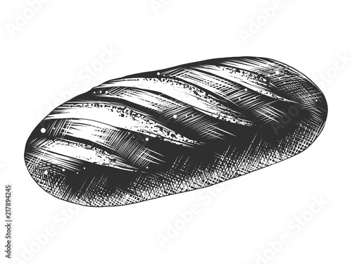 Vector engraved style illustration for posters, decoration and print. Hand drawn sketch of white bread loaf in monochrome isolated on white background. Detailed vintage woodcut style drawing.