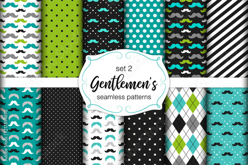 Cute set of Gentlemen's seamless patterns with mustache
