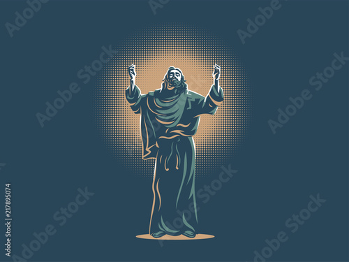 Jesus raised his hands in prayer. 