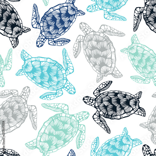 Seamless pattern with sea turtles.