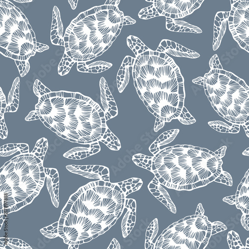 Seamless pattern with sea turtles.