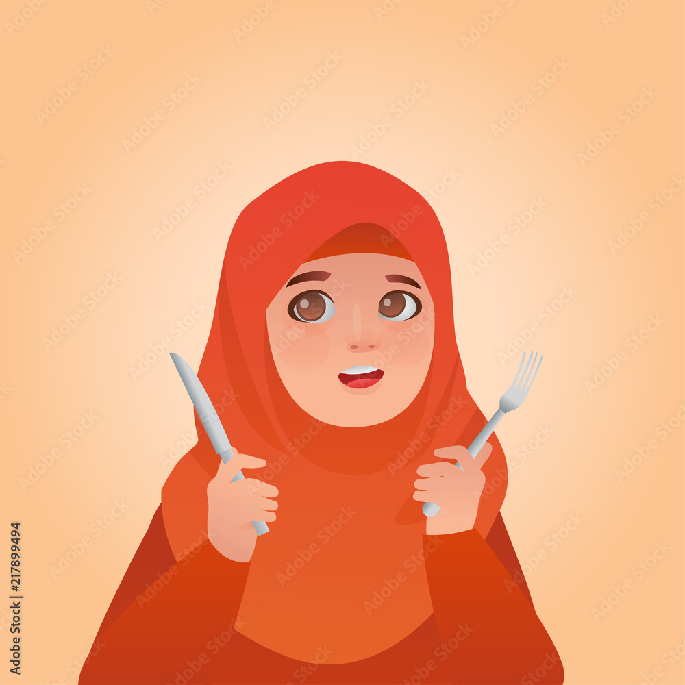 Waiting Food Come, Hungry Expression Girl Cartoon Potrait Vector Stock  Vector | Adobe Stock