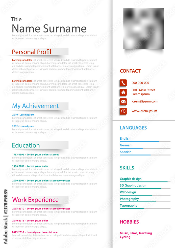 Professional personal resume cv in white and color design Professional personal resume cv in white and color design