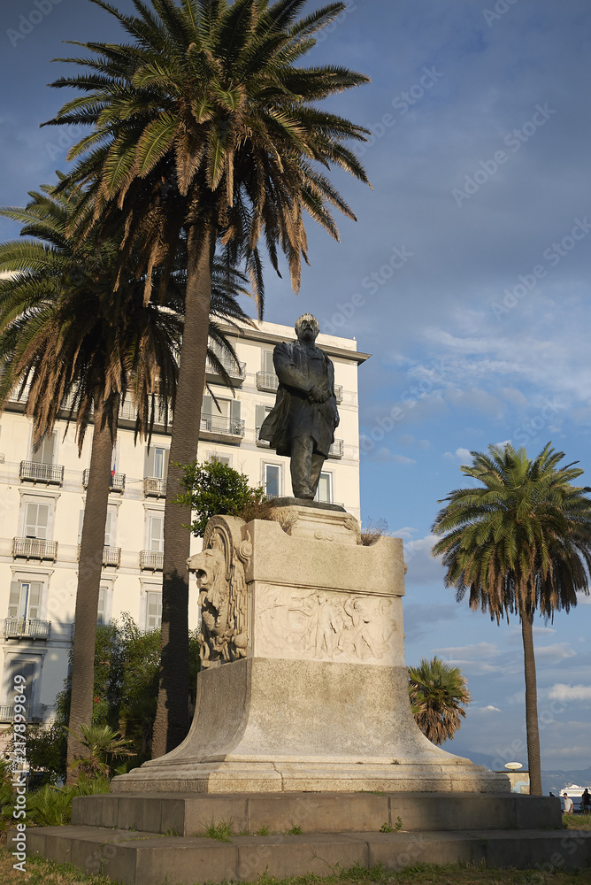 Naples, Italy - July 23, 2018 : Giovanni Nicotera statue in Piazza Vittoria