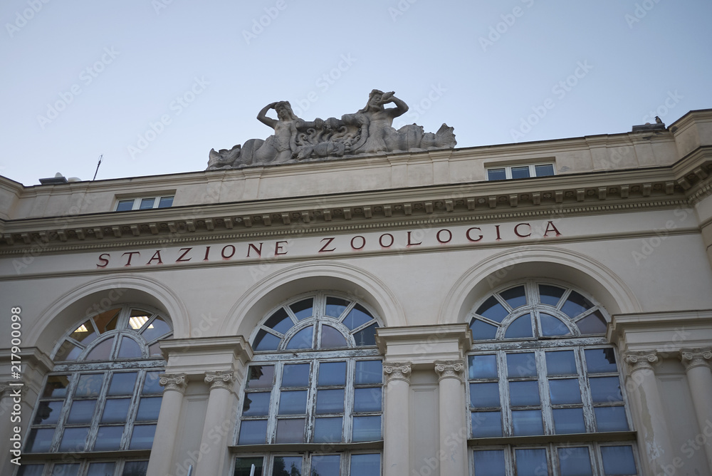 Naples, Italy - July 23, 2018 : 'Stazione Zoologica' building at Villa Comunale