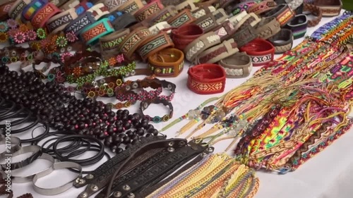 Abunch of mexican crafts on a table. photo