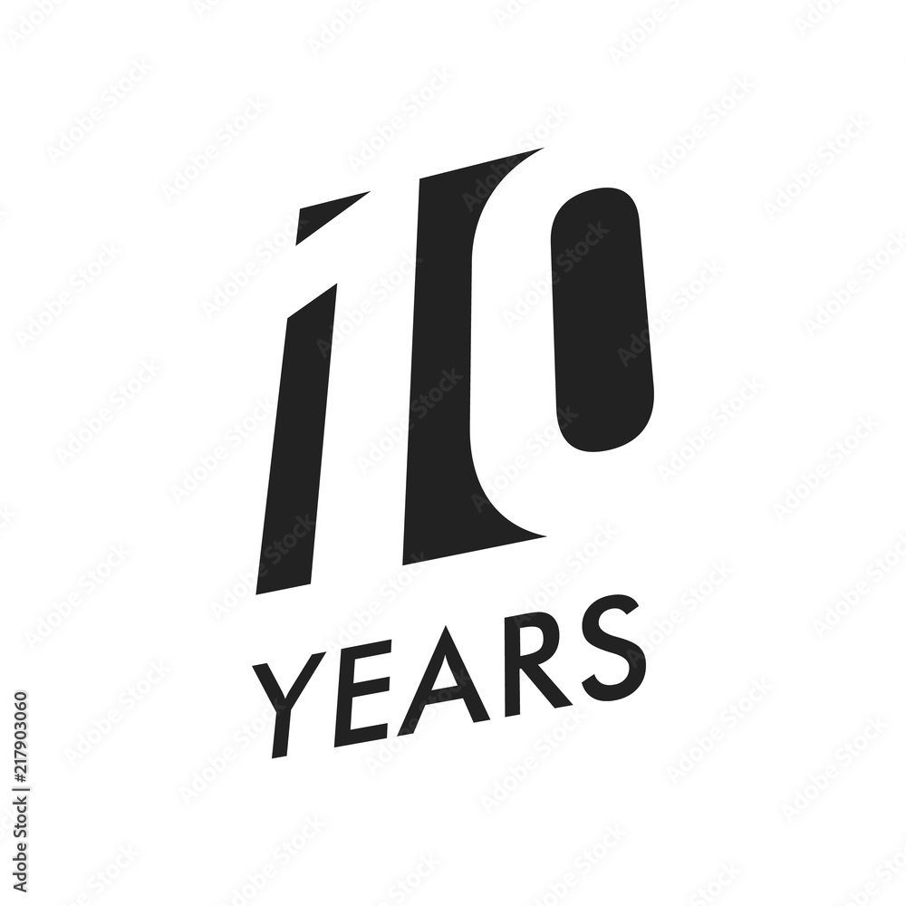 Ten years vector emblem template. Anniversary symbol, negative space ...