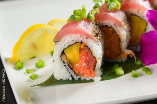 Sushi on a white plate