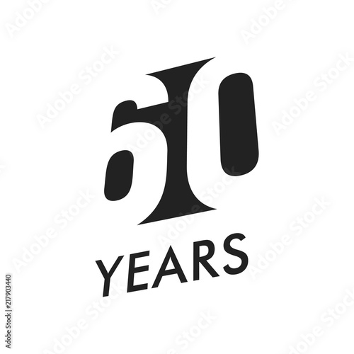 Sixty five years vector emblem template. Anniversary symbol, negative space design. Jubilee black color icon. Happy 60th birthday, abstract illustration.