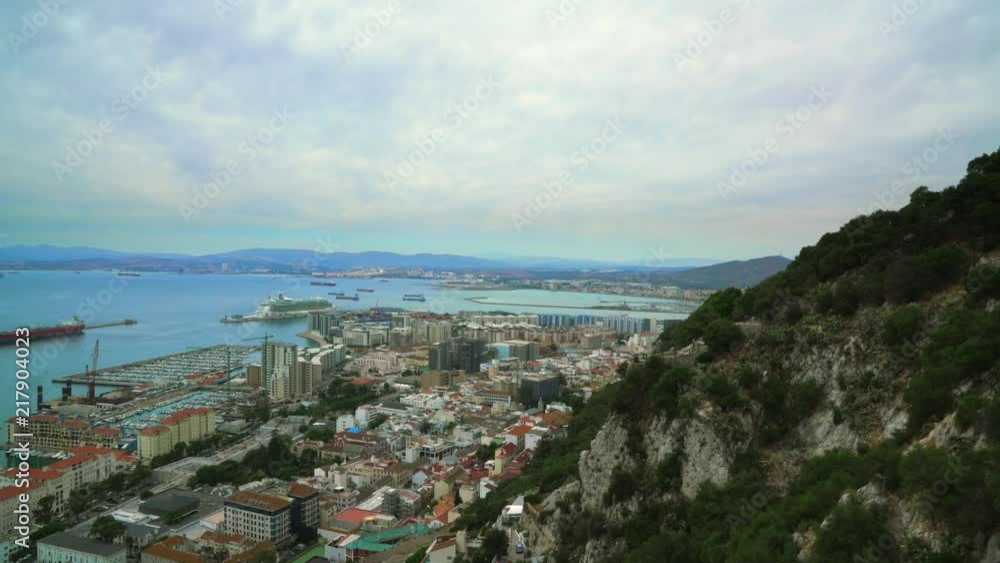 The view of Gibraltar from a gondala descending from the mountain The view of Gibraltar from a gondala descending from the mountain